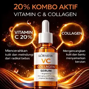 KORMESIC Serum Vitamin C & Collagen - Mencerahkan Kulit, Mengencangkan & Melembabkan - Anti Aging, Perawatan Wajah, Glow Skin, 30ml - Hitam, Kusam, Essence, Pencerah, Memutihkan, Kerutan, Memudarkan, Bopeng Extract
