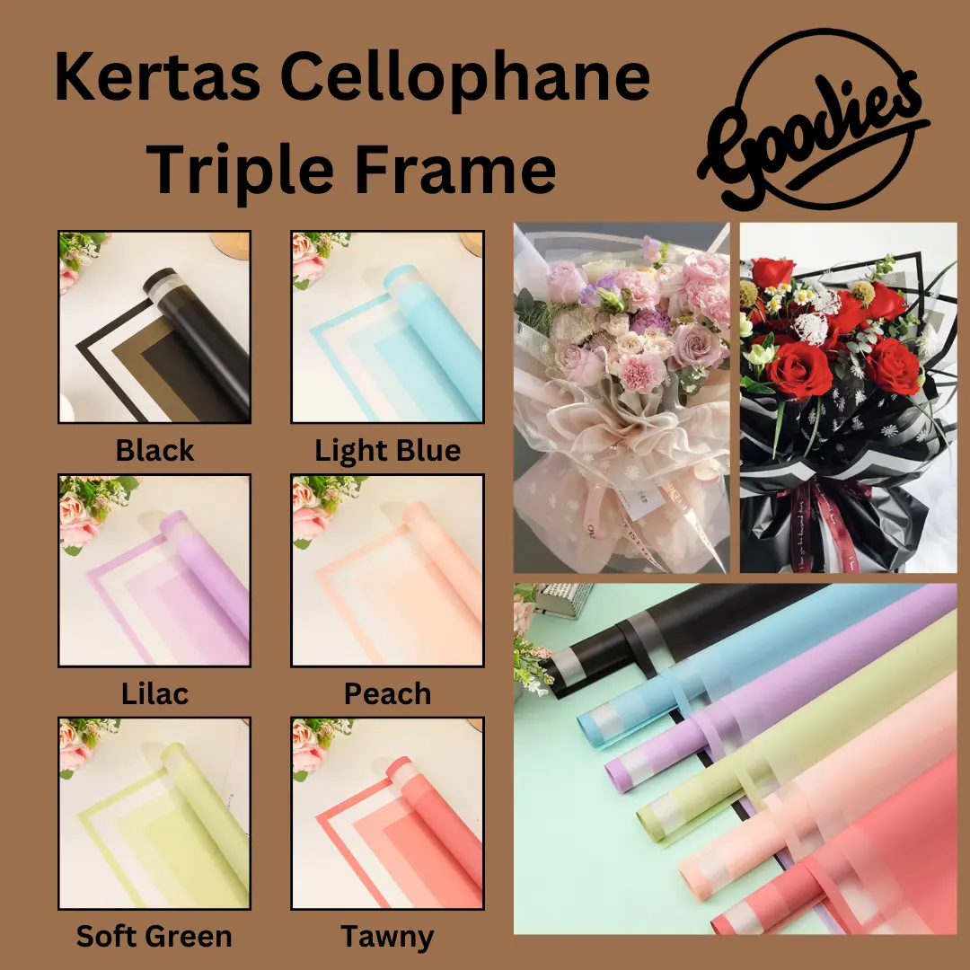 *5 LEMBAR* Kertas Cellophane Buket Bunga [Triple Frame] Flower Wrapping Paper Celophane / Chellophane Murah untuk Snack Uang