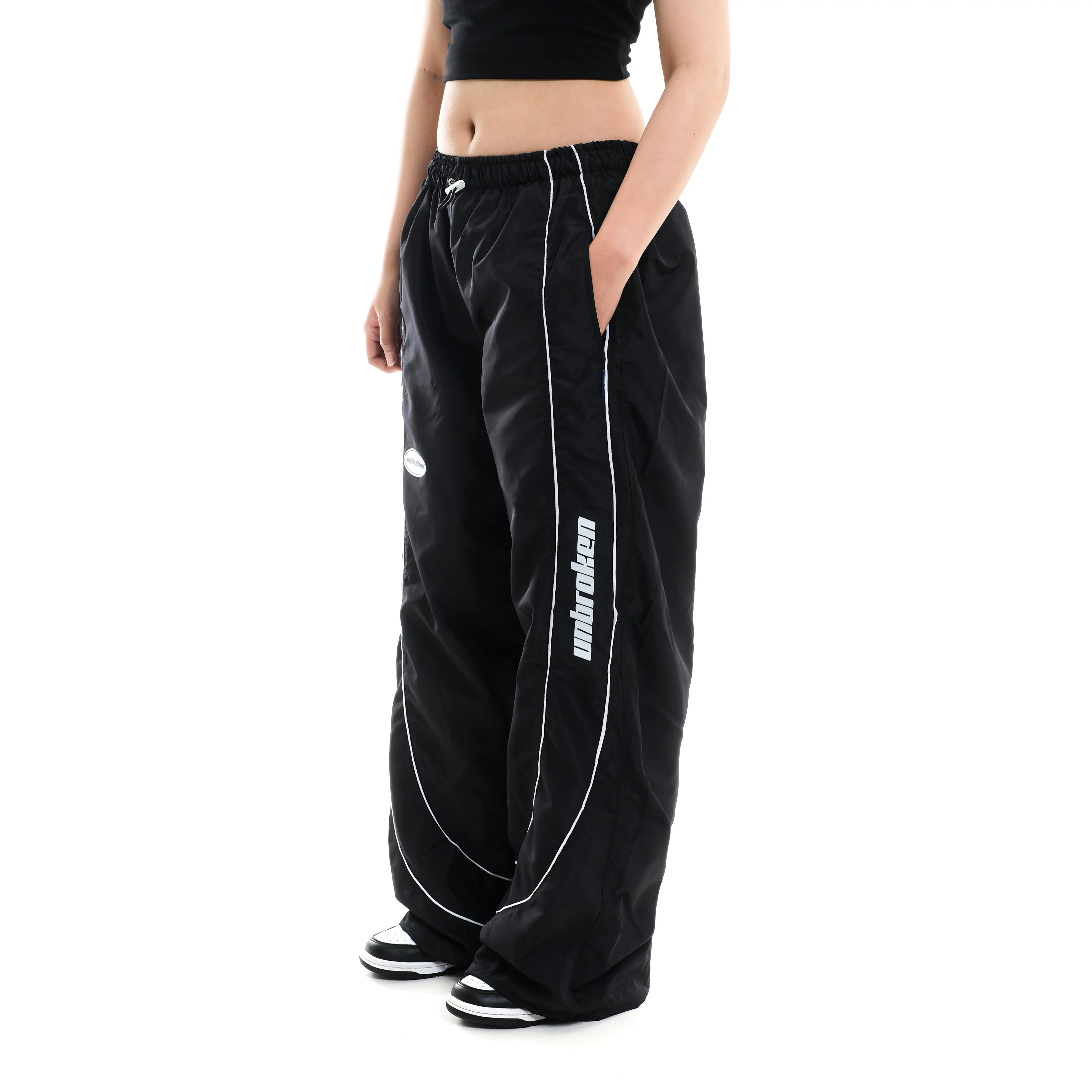 Unbroken Official Celana Parachute Star Panjang Loose Pants Hitam Basic Casual Dewasa Tebal Pria Vintage Distro baggy outfit scena y2k lokal legged trousers sweatpants  Stretch Straight