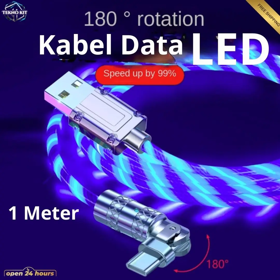 Kabel Data Fast Charging Led Rotasi 180° 1 Meter Durabilitas Kualitas (Tpu) Anti Kusut Ringan Praktis Tidak Akan Mengeluarkan Api 240W Dengan 4 Pilihan Warna Biru Hijau Merah Colorful