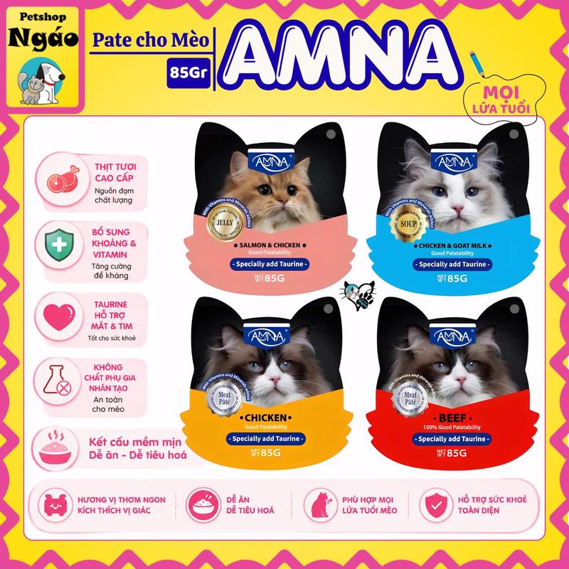 Pate Mèo Amna - Gói 85g, Với 85% Thịt Bổ Sung Viamin, Omega-3, Phù Hợp Mọi Lứa…