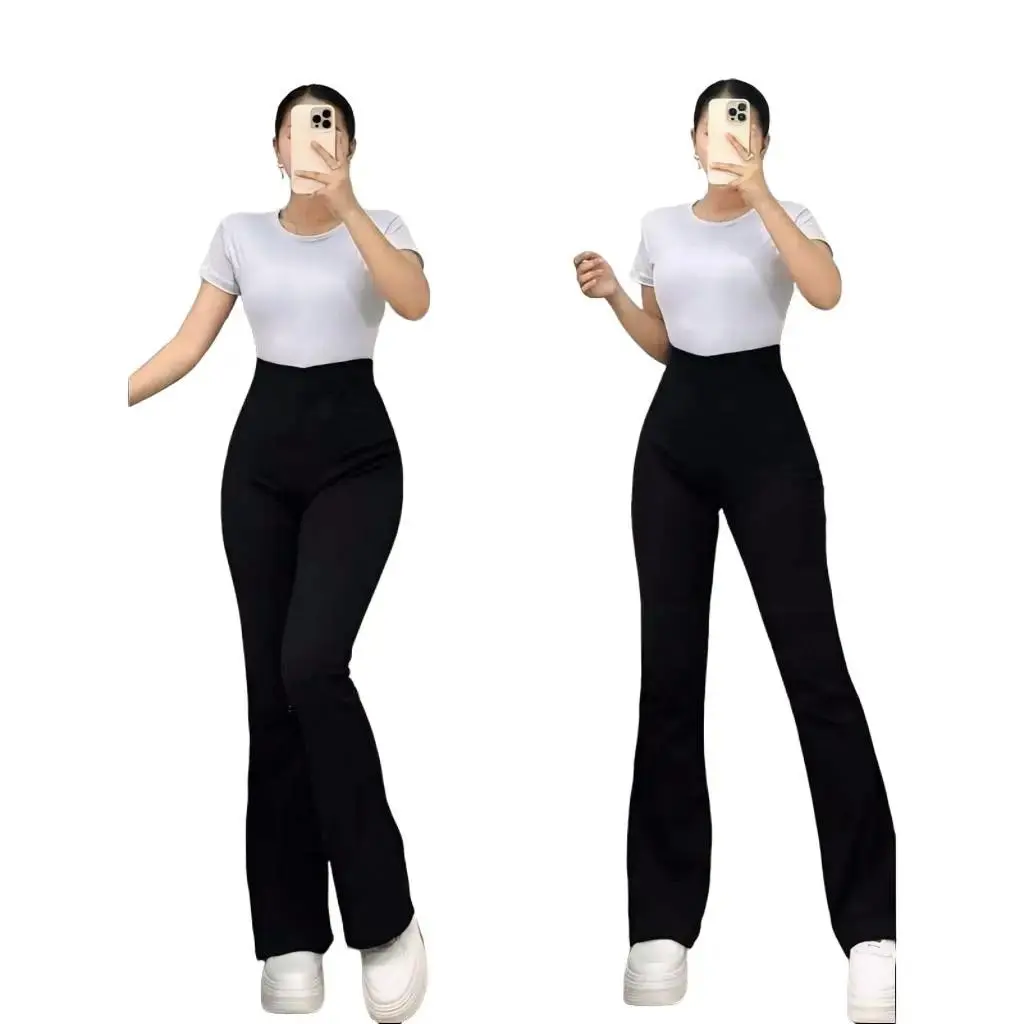 Celana Fit and Flare Scuba Premium Mushonif Shop - Model Cutbray Standar dan Jumbo Fit Melar Panjang Nyaman cutbray jeans wanita Basic Hitam
