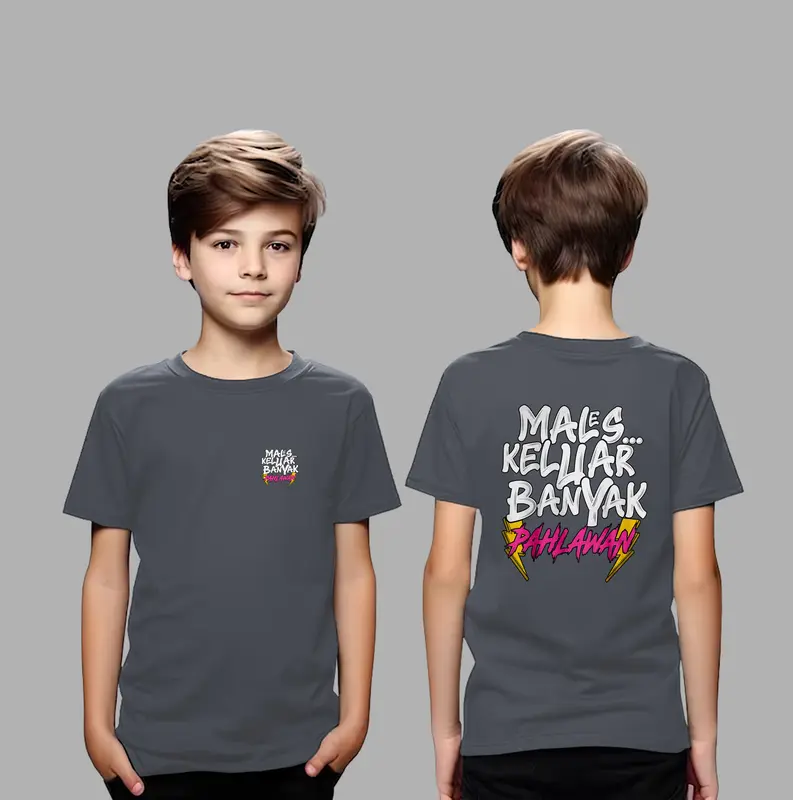 Kaos Anak Kata Kata MALES KELUAR Sablon Depan Belakang 1