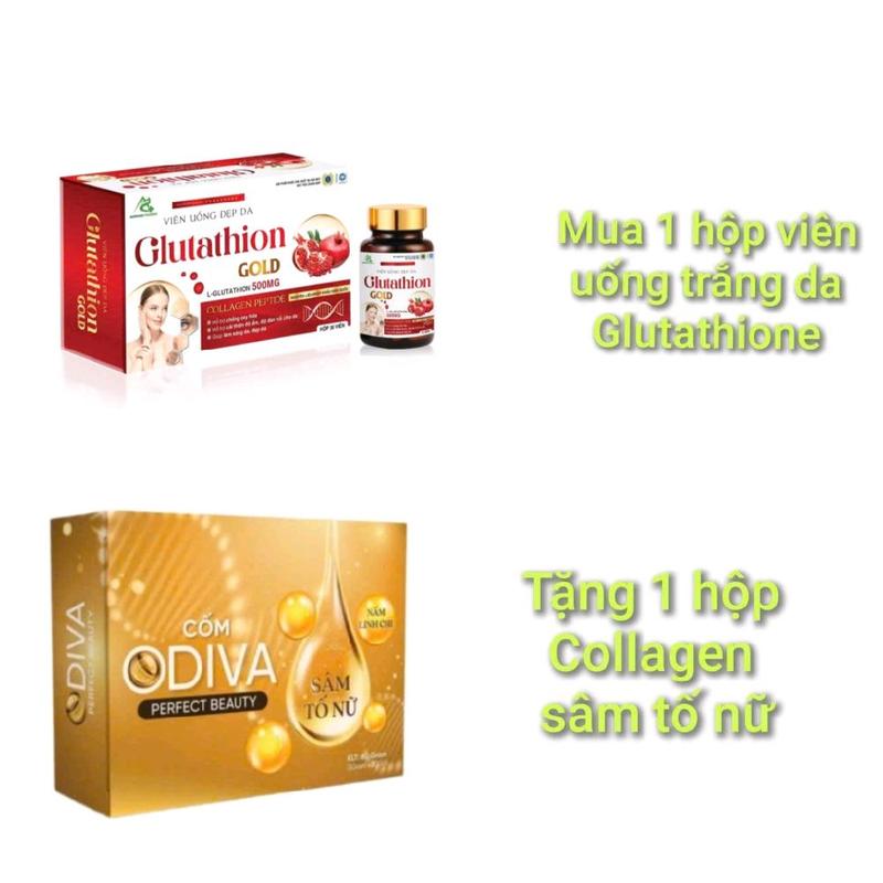  Viên uống trắng da Glutathione Gold tặng 1 hộp Collagen cốm sâm tố nữ thực phẩm bổ sung hổ trợ chăm sóc sắc đẹp 