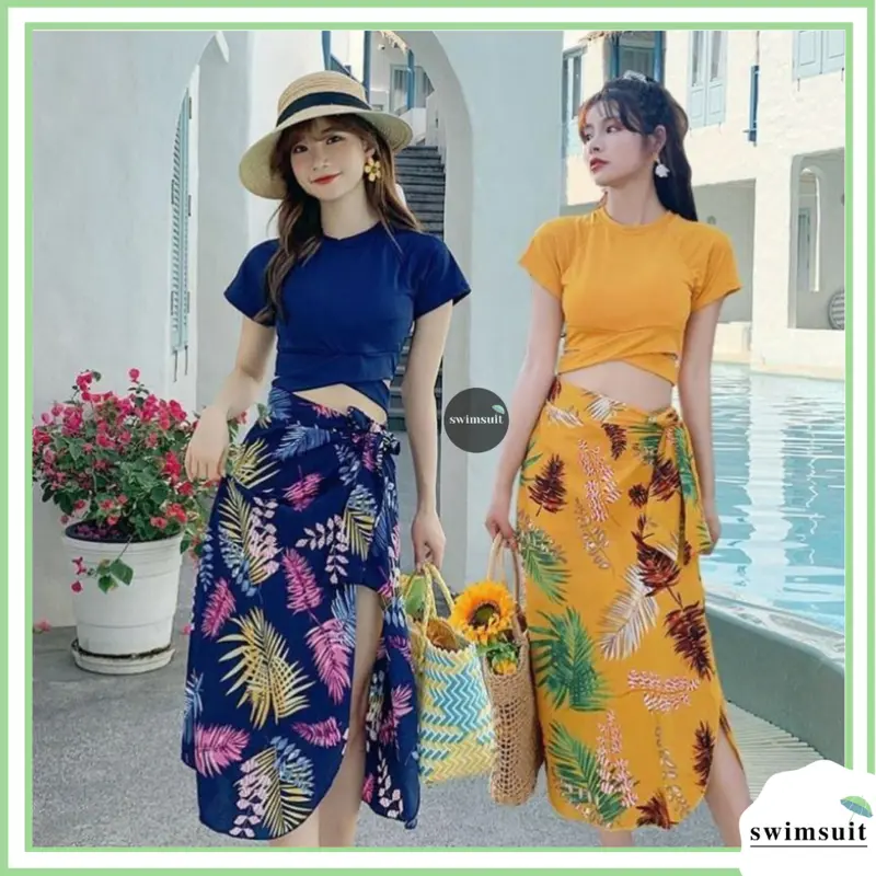Swimsuit Set Baju Renang Wanita Gaya Korea Import High Quality model three-pieces 8042 0