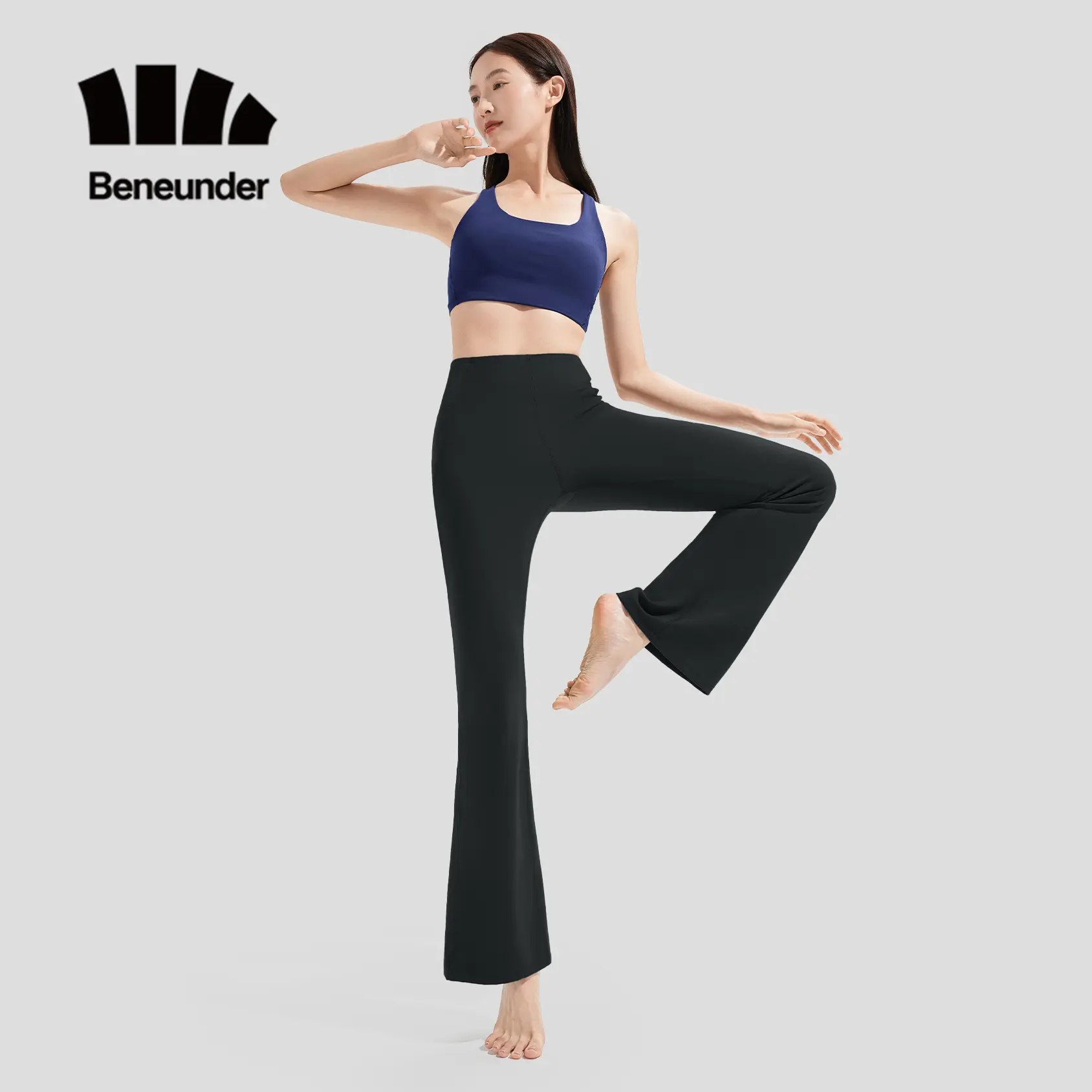 Beneunder CO25424, High-Waist Micro-Flared Pants, UPF50+ Sun Protection, Body-Shaping & Figure-Enhancing, Cool-Touch Activewear for Women, Suitable for Various Activities