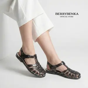 Berrybenka - Sepatu Sandal Tali Wanita Sofia Molly Jelly Sandal Round Toe Open Toe Karet Bahan Jelly Nyaman untuk Tampilan Kasual