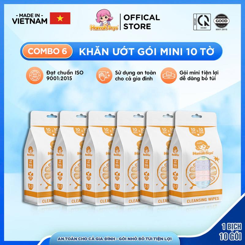 DEAL MỞ BÁN Bịch 10 Gói Khăn Ướt Mini 100 tờ Nhỏ Gọn Tiện Lợi Không Hương Liệu Không Mùi Không Cồn