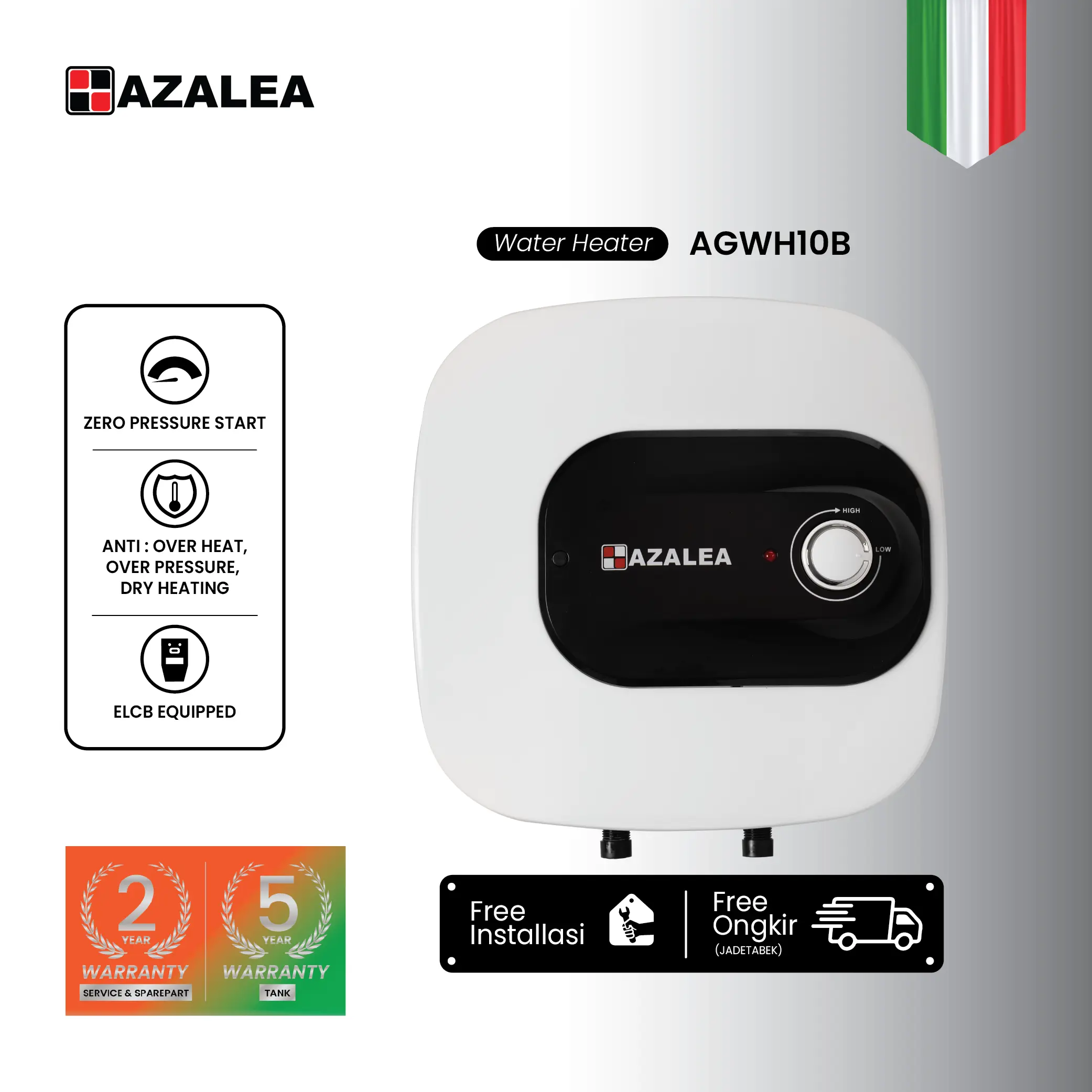 AZALEA Water Heater AGWH10B - Pemanas Air Listrik, 10L