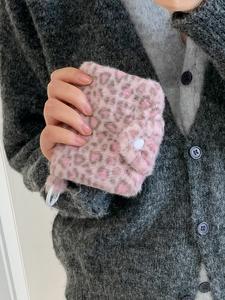 Bolsa para monedas de diseño simple y elegante con estampado de leopardo, linda y dulce de peluche azul de gran capacidad, porta tarjetas portátil, bolsa de almacenamiento de moda
