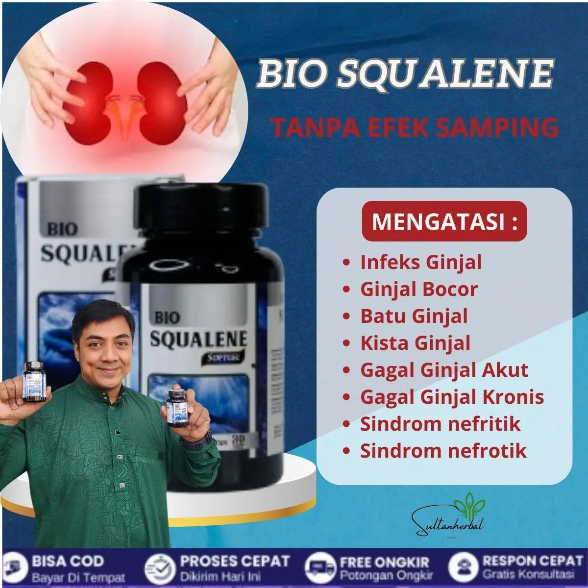Bio Squalene - Infeks Ginjal, Ginjal Bocor, Batu Ginjal, Kista Ginjal, Gagal Ginjal Akut, Gagal Ginjal Kronis ORIGINAL