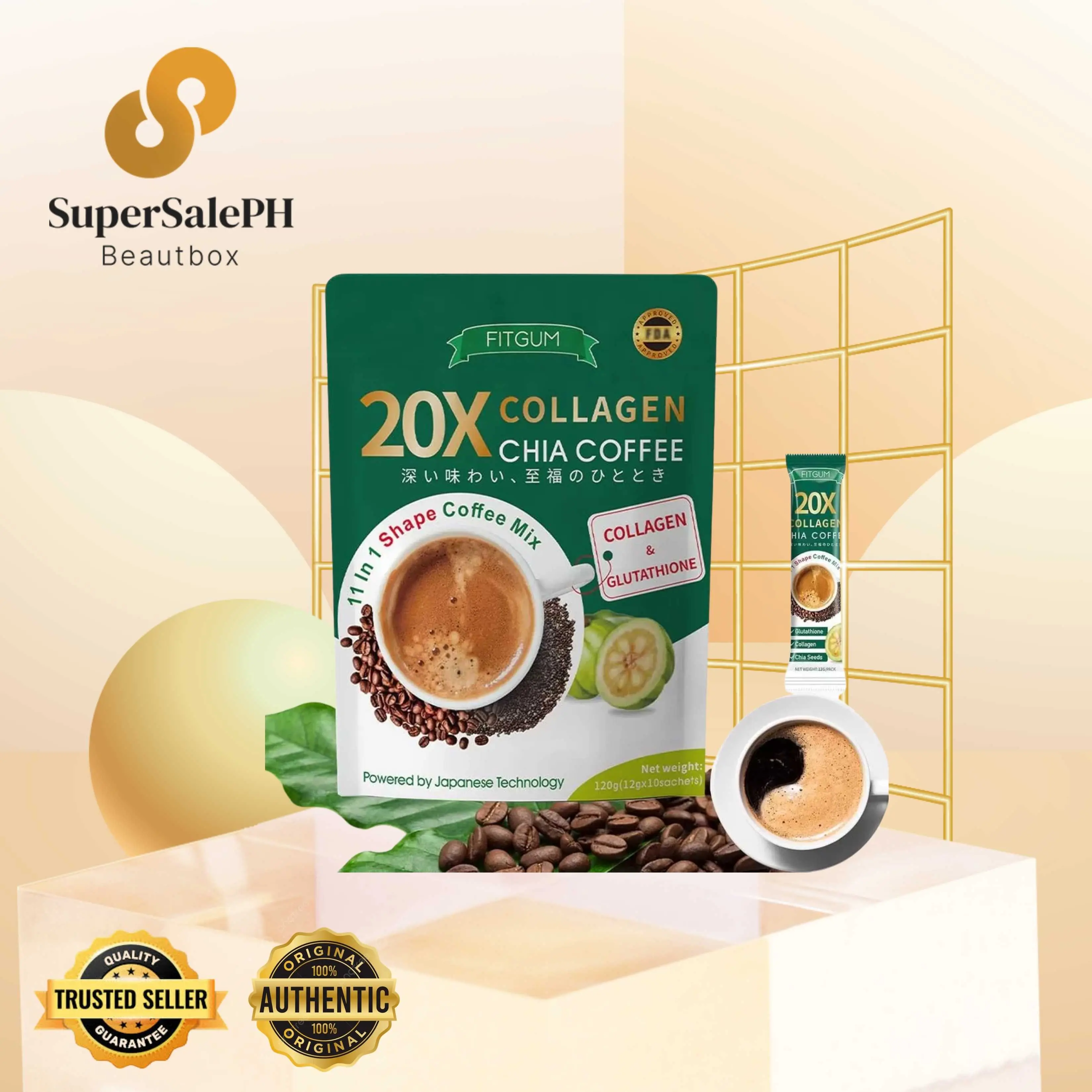 FITGUM 20X Collagen Chia Coffee 11 in 1 Coffee Mix - TikTok Shop