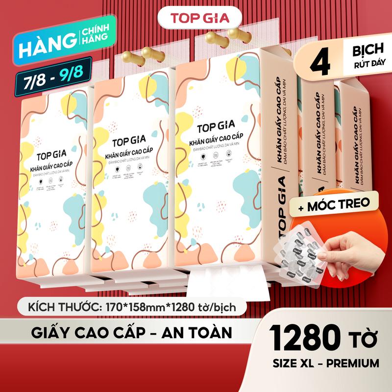 (THÙNG GIẤY LỚN CAO CẤP) Thùng Khăn Giấy CỠ ĐẠI đa sắc 4 Bịch treo tường tiện lợi, an toàn Giấy Ăn TopGIa, giấy rút đa năng treo tường (mua 1 tặng 2 móc treo tường) Giấy Vệ Sinh ĐẠT QUY CHUẨN BỘ CÔNG THƯƠNG (SIZE XL - PREMIUM) (DS)