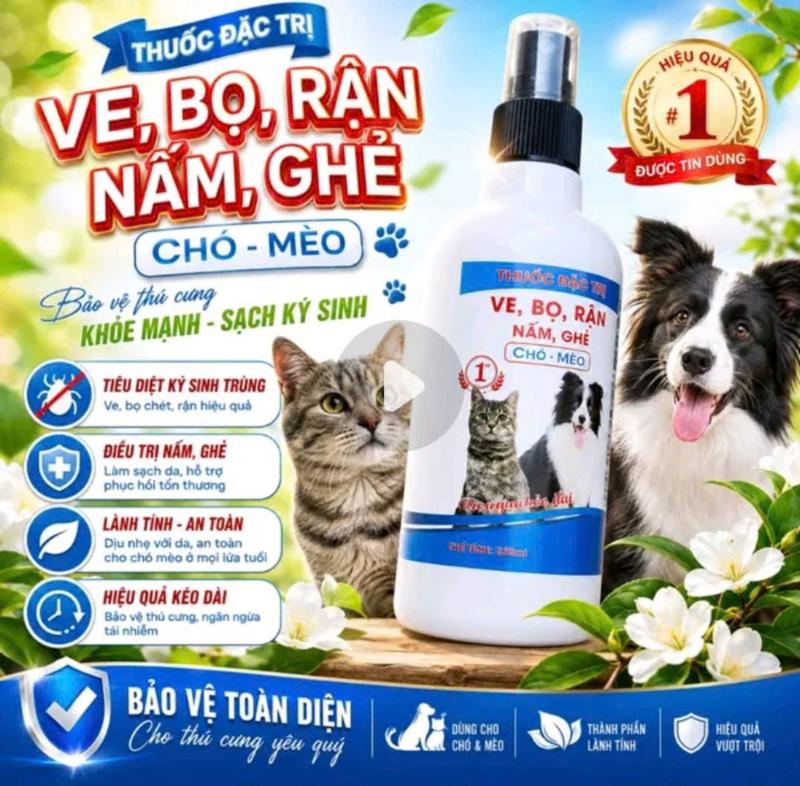 Chai Xịt Ve, Bọ Chét, Nấm, Ghẻ Cho Chó Mèo 310ML - Giảm Ngứa Ngáy, Khử Mùi, Bảo…