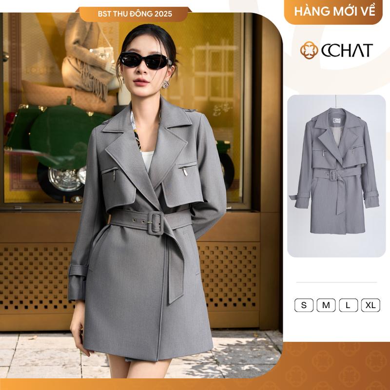   BST THU ĐÔNG  Áo Măng Tô Nữ CCHAT Dáng Ngắn Fancy 23MDS2009ST 