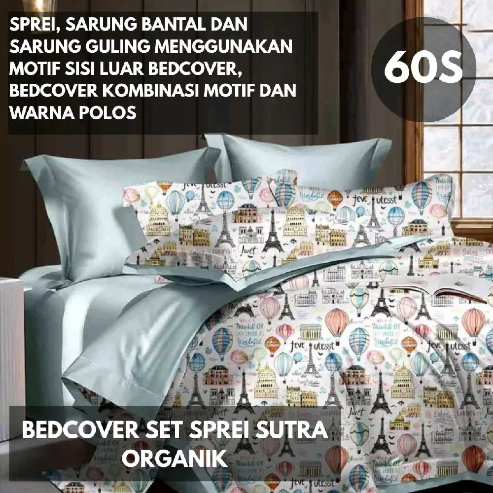 Bedcover Set Sprei Sutra Silk Organik Premium Lyocell Motif Anak Osaze 60S Size 160x200 King 180x200 Extra King 200x200 140x200 - 90x200 100x200 120x200  Sprei Halus Dingin Custom TPA04