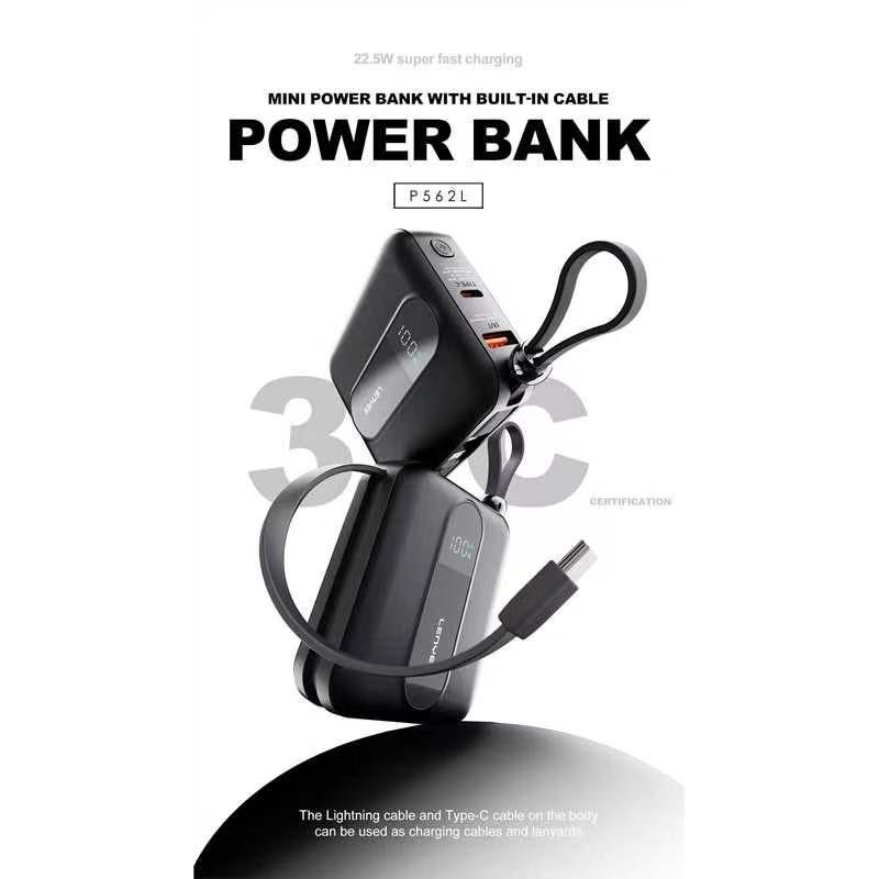 [ Sertifikat CCC ] LENYES P562L Mini Powerbank 10000mAh Fast Charging 22.5W Built In Dual Kabel Type C + Lightning Output Power Bank Portable