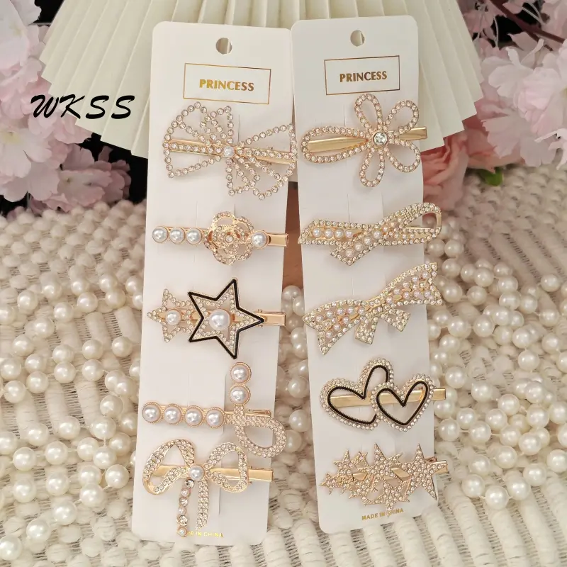 Set 10 kẹp tóc ngọc trai Rhinestone, Thời trang nữ, Kẹp tóc bóng mượt, Thiết kế đơn giản, Kẹp tóc mái kim tuyiến, Clip giá trị cao,kẹp tóc đá， Kẹp tóc mái kim loại，Set Kẹp tóc nữ, Kẹp tóc nữ,Dát kim cương giả，Kẹp tóc xinh，kẹp tóc đá，kẹp tóc càng cua，Women 3
