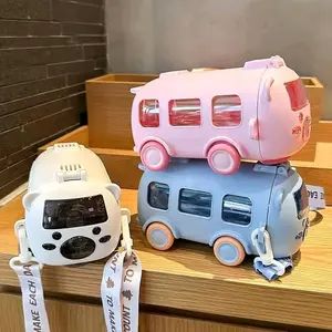 Baby Water Bus Bottle 500ml Good Quality Botol Minum Anak Dengan Sedotan dan Tali Panjang Model Mobil Mobilan Biru Kuning