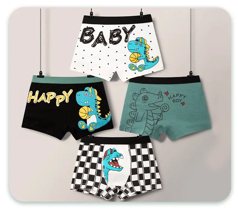 Đồ Lót Cotton Cho Bé Trai, 4 Món, Cho Trẻ Em, Góc Phẳng, Cho Bé Trai, Bốn Góc, Quần Đùi Em Bé, Đồ Lót Học Sinh