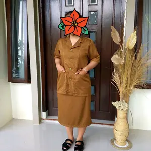 Setelan rok pendek Jas Wanita Keki pemda Lengan Pendek/Rok Pendek dengan Kerah jas  dan Saku Bawah warna keki,pemda Blazer toyobo