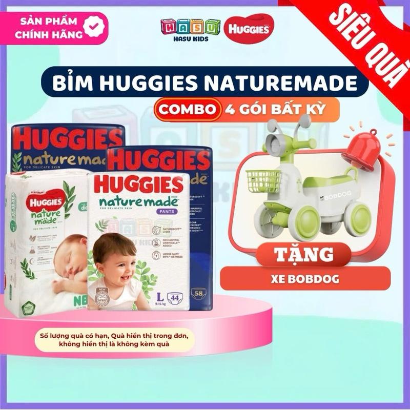 COMBO 4 GÓI Tã/ Bỉm HUGGIES cao cấp NatureMade khô thoáng, thấm hút đủ size M58/L44/XL38/XXL26