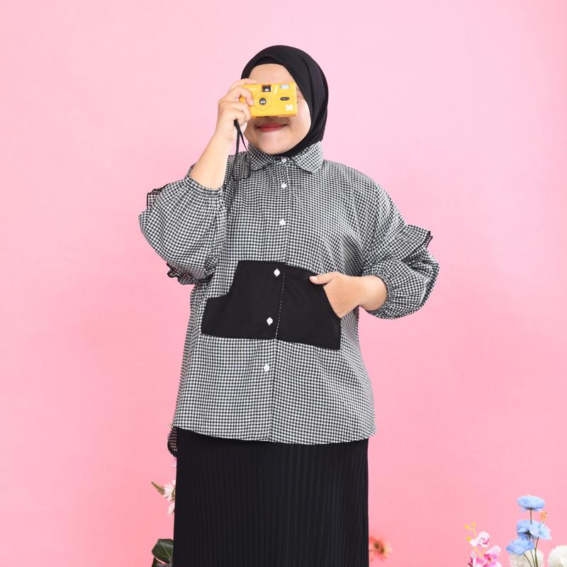 Siselyo Aniisa Pocket Square Tops – Atasan Wanita Big Size – Kemeja Lengan Panjang Jumbo Wanita kemeja  viral 7