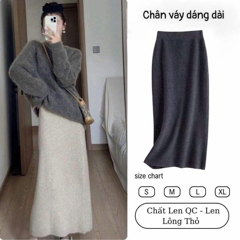   DEAL HOT - 2 Phiên Bản Chiều Dài  Chân Váy Dáng Dài Midi Xẻ Sau Dáng A Chất Thun Len Lông Thỏ Có 2 Phân Loại Chiều Dài Siêu Hot 