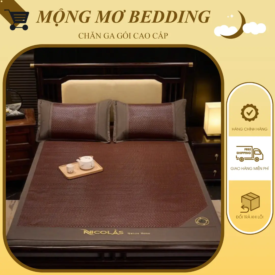 Chiếu mây ngải cứu chính hãng Nicolas hàng dày 5 lớp Êm mềm Mát và đặc biệt thoáng khí, dễ dàng vệ sinh