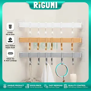 Gantungan Dinding 6 Kait Serbaguna Minimalis Hook Organizer Tempel Dinding Baju Handuk Kamar Mandi & Peralatan Masak Dapur