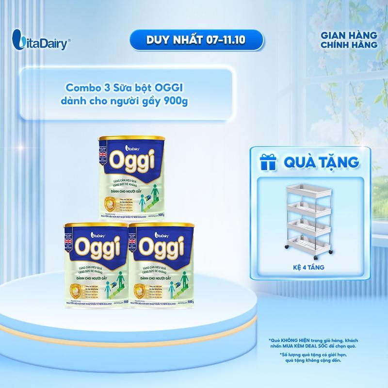 [COMBO 3 LON] Sữa bột Oggi dành cho người gầy - Bổ sung năng lượng, hỗ trợ tăng cân khoẻ - Lon 900g
