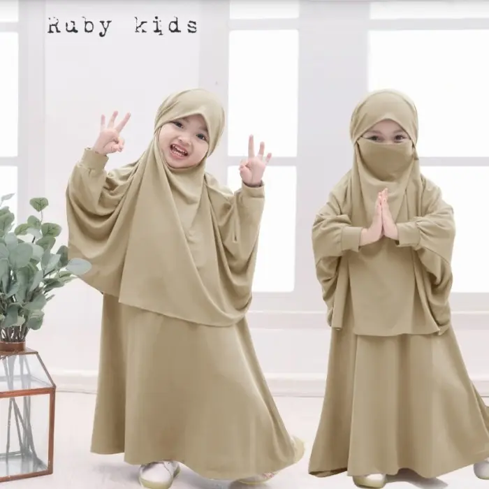 D➸6E GOOWORK - GAMIS ANAK PEREMPUAN FRENCH KHIMAR RUBY . W❤PQ