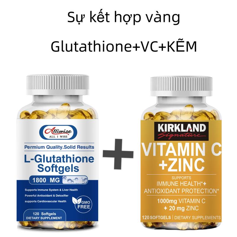 (Bộ sản phẩm phổ biến) Sự kết hợp vàng đã có mặt! Viên nang chay glutathione 1800mg, kết hợp với viên nang vitamin C và kẽm, giúp làm trắng da, chống oxy hóa, chống lão hóa, tăng cường miễn dịch, v.v.