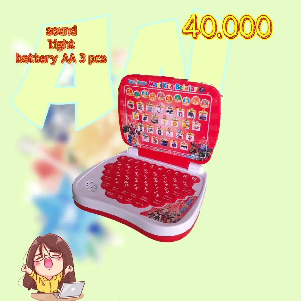 Mainan anak edukasi laptop mini 2 bahasa inggris indonesia