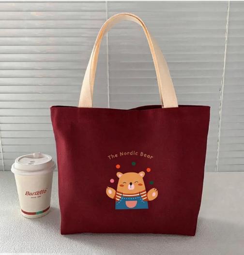 túi tote chất bố pvc có khóa kéo, có lớp lót, 1 ngăn lơn tiện lợi đưng cơm, mỹ phẩm sách vở đi học bear ball