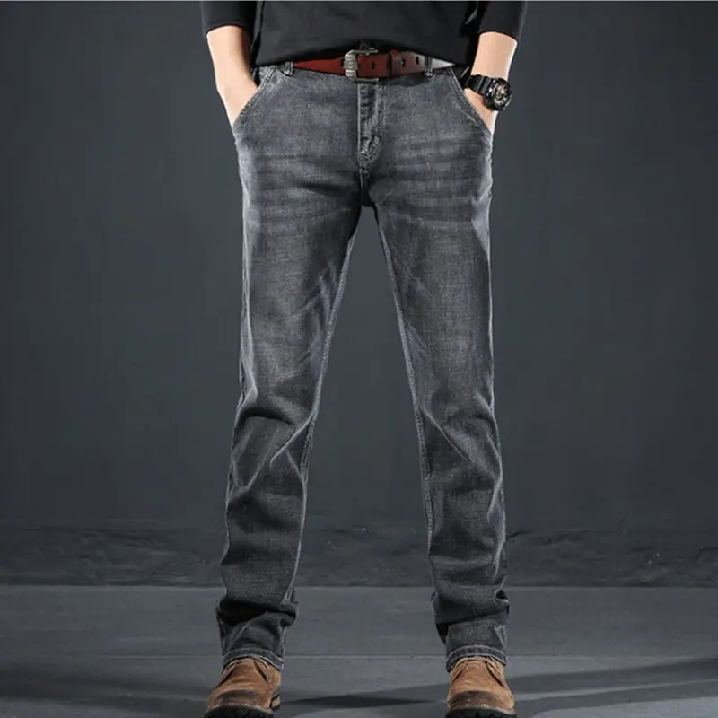 Men Clothing New Pattern Recreational Vintage Nostalgia Smoky Grey Jeans Straight Cylinder Loose Street Trousers Autumn Female