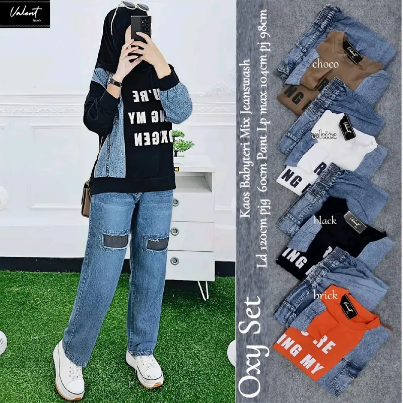 oxy set bahan baby Terry mix jeans wash ld 120 pb 60 lp 104 pc 98 aman nyaman dipakai 2