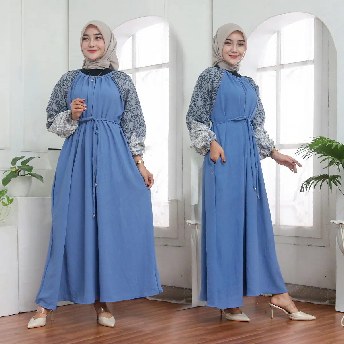 Gamis Syakila Premium Syar'i Kombinasi Crinkle Motif dress lebaran 2024 Airflow Hitam Kain Lembut Panjang Flowy