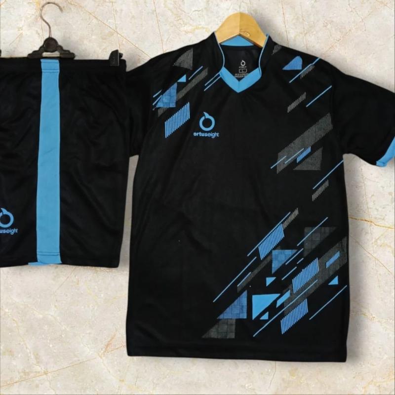 Jersey Pakaian Olahraga Anak Dewasa Warna Hitam Biru Motif Batik