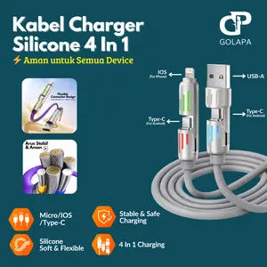 GOLAPA Kabel Data 4 in 1 2 Meter Fast Charging 240W PD USB-A to Type-C/iOS Lightning Type-C to Type-C/iOS Kabel Kawat Dikepang 1meter 6A 240W Pengisi Cepat Cable Charger Adapter Kuat Kokoh untuk Android VIVO XIAOMI HUAWEI OPPO iPhone IOS - Adaptor Panjang