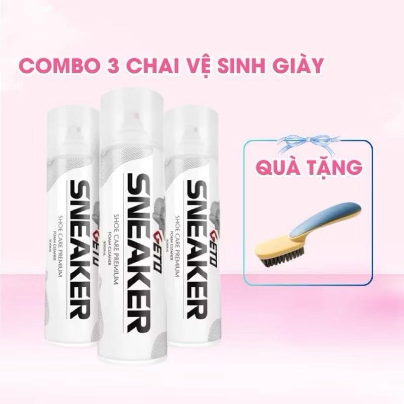 Combo 3 chai xịt tạo bọt, giặt khô vệ sinh giày Sneaker LA cao cấp loại bỏ vết bẩn, khử mùi hôi