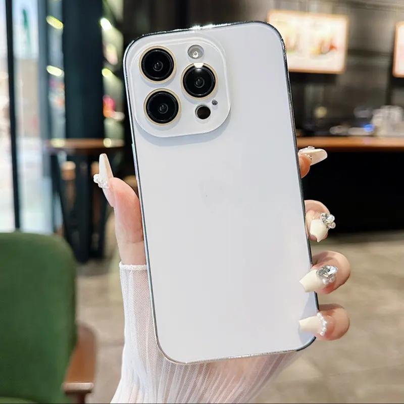 Ốp Điện Thoại Di Động Thiết Kế Mới Nhất, Màu Nguyên Bản Mạ Điện, Bảo Vệ Màng Bảo Vệ Ống Kính Nano, Chống Sốc, Thích Hợp Cho Apple 15 / 14 / 13 / 12, Ốp Bảo Vệ 1