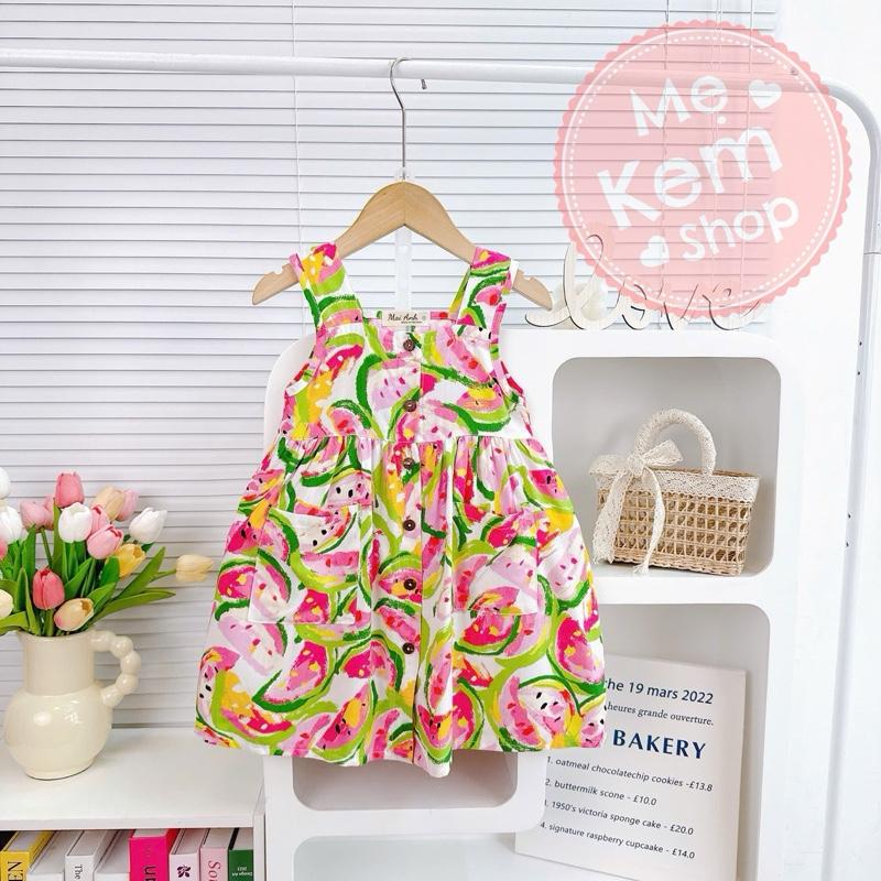 [10-42kg] Đầm dây bản vải tole/lanh loại 1 hoạ tiết bắt mắt dễ thương, thoáng mát, thấm hút mồ hôi cho bé gái- đi biển, đi chơi, đi học, mặc nhà 3