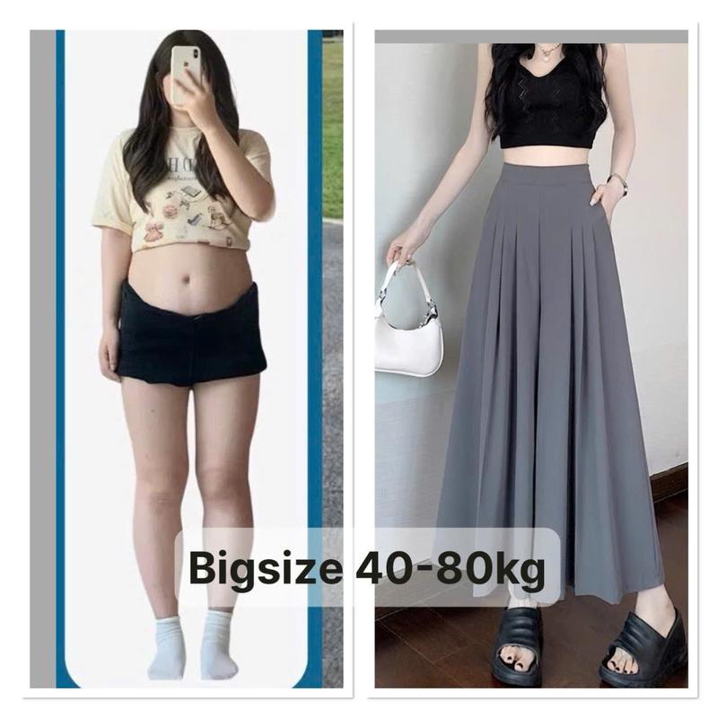 Quần ống siêu rộng giả váy Bigsize 40-80kg xếp ly cạp cao vải ruby cao cấp hack dáng phong cách Hàn Quốc- Mã 831
