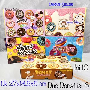 [Isi10] Dus Donat isi 6 Full Motif 27x18.5x5 cm / Dus Kue Roti Donat isi 6 Warna Coklat Pink Ungu / Dus Donat isi 6 TEBAL Motif Warna Warni