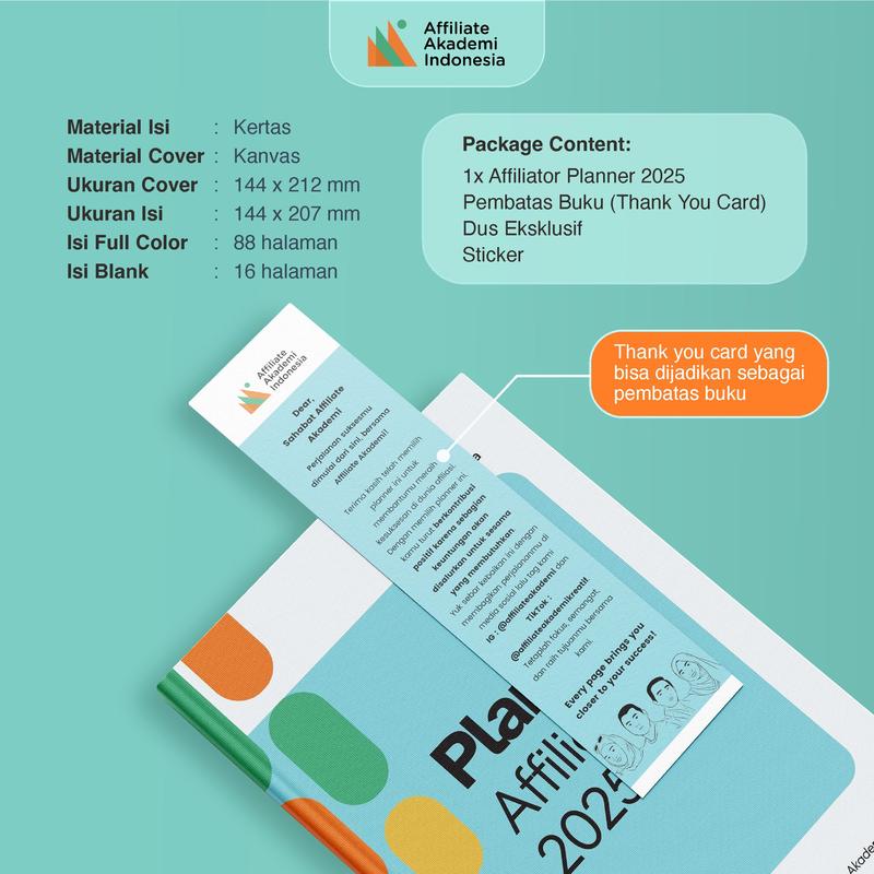 Planner Book Buku Journal Jurnal Resolusi Agenda 2025 Affiliator by Fea Rini, Miss Konten, Koh Dennies dan Yohan Agustian Affiliate Akademi 3