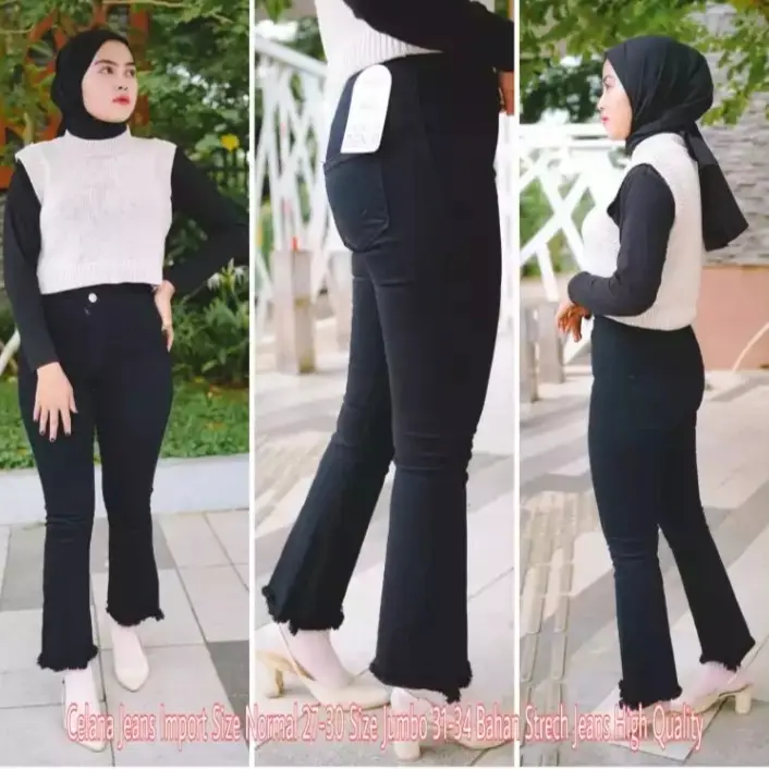 SNAB - Hw Cutbray Visa Hitam Rawis jeans Stretch celana nyaman