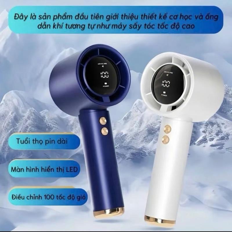 ( Hàng loại 1 ) Tặng Kèm Dây Đeo Tay + Dây Sạc quạt cầm tay tốc độ gió cao, 100 cấp độ gió có thể điều chỉnh tuỳ ý. Màn hình đèn led hiển thị số quạt cầm tay, mang đi chơi