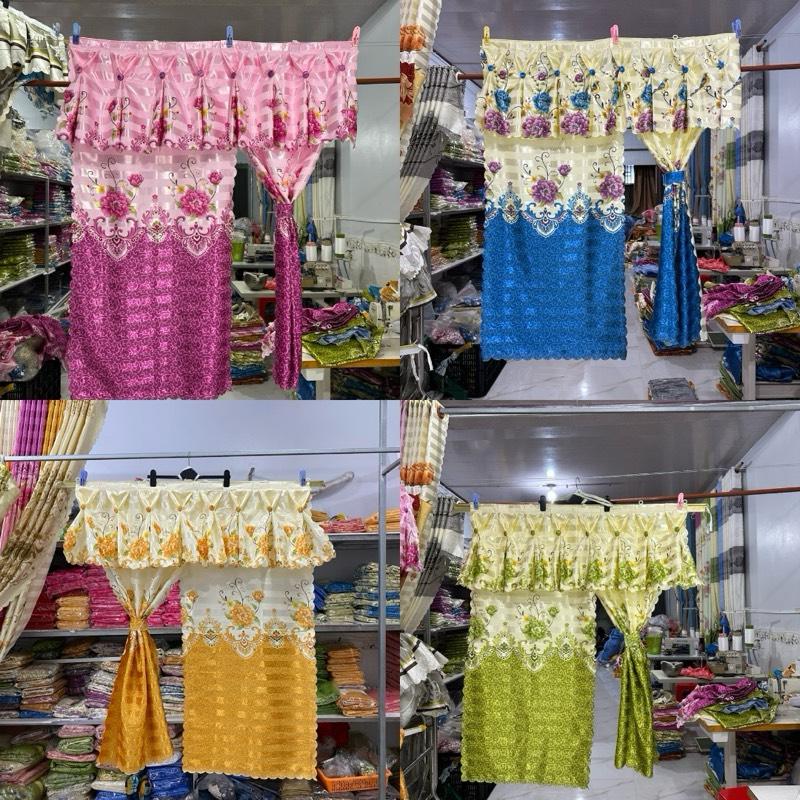  Rèm Cửa Sổ treo tường gấm bóng in Hoa 1 mặt cản nắng cản sáng chống bám bụi 