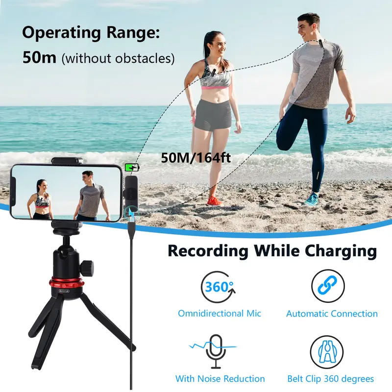 【for Lightning】BOYA BY-V1/V2 Sistem Mikrofon Clip On Nirkabel Ultracompact 2.4GHz Wireless Microphone dengan Port Lightning iOS untuk Siaran Langsung Ponsel Pintar 2